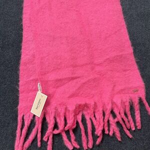 Juicy Couture Scarf Womens One Size Pink Fuzzy Fringe Logo Winter Wrap